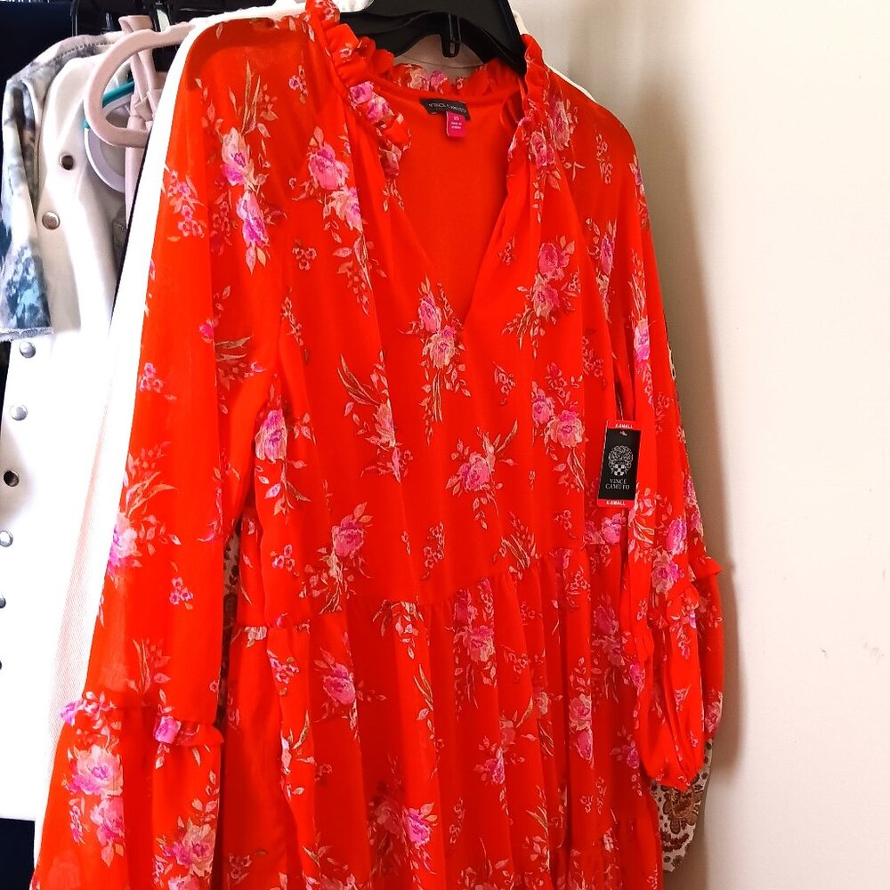 NWT Orange and Lavender Flower Feminine Spring Mini Dress